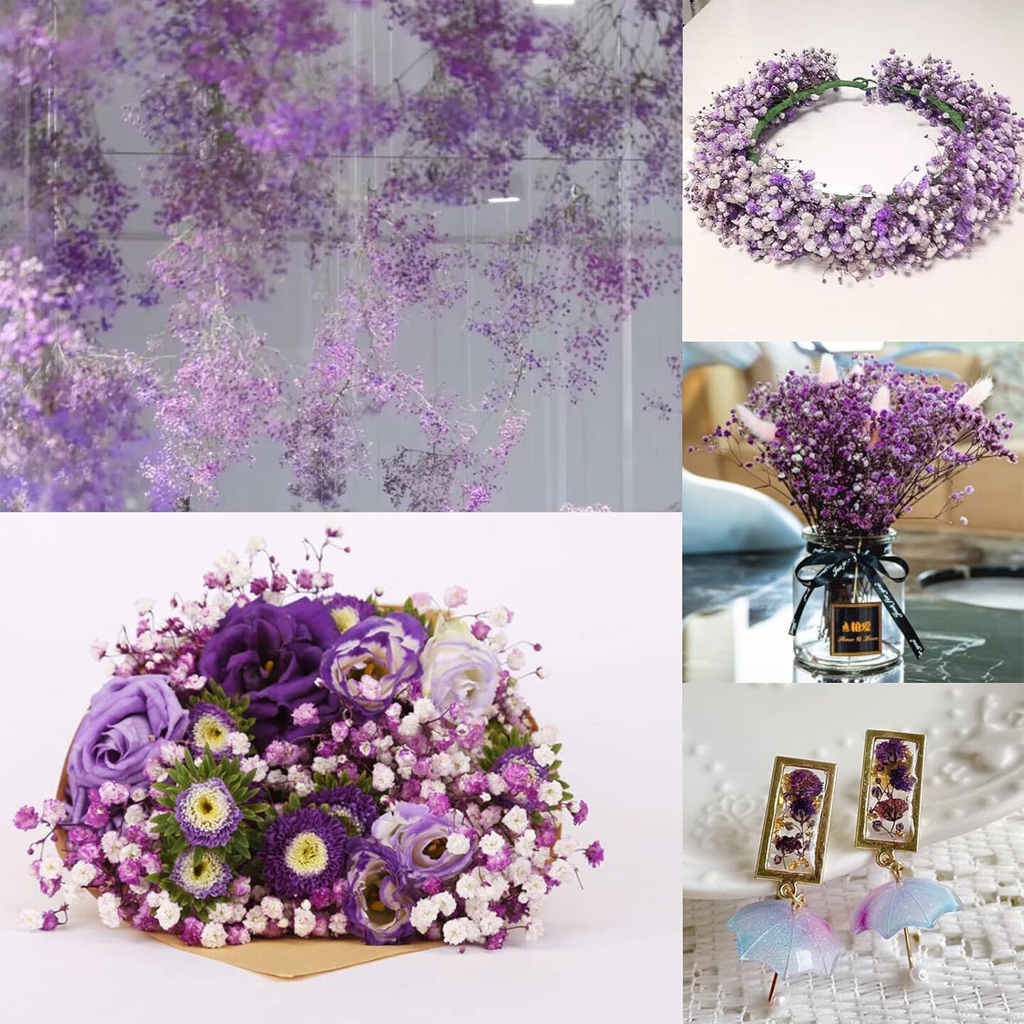 Dried-Flowers-Babys-Breath-Bouquet-17.2 inch 2500+ Flowers, Natural Gypsophila Branches for Home Decor, Wedding, Table Decor, DIY Wreath Floral, Dry Flowers Bulk for Vase (Purple)