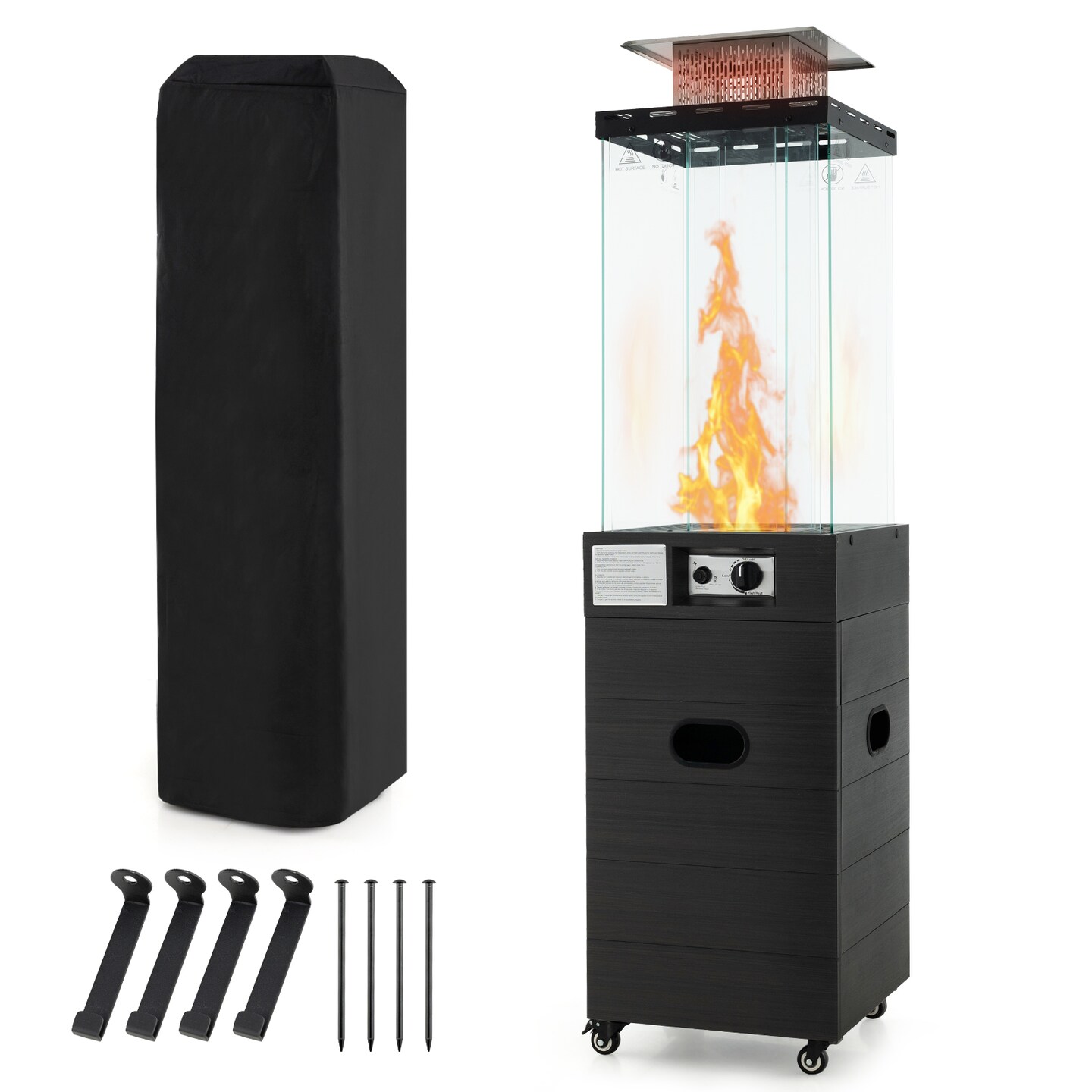 Black Outdoor Propane Gas Heater with Glass Tube and 4 Universal Casters