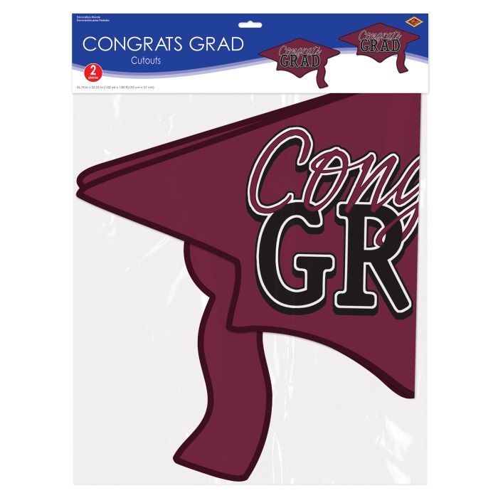 24 Pack Beistle Burgundy Congrats Grad Cutout Decorations