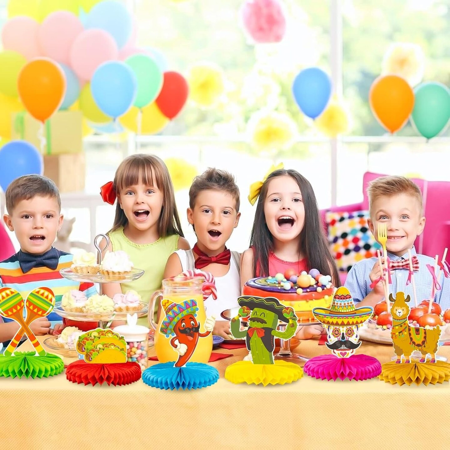 12pcs Fiesta Mexican Party Table Decoration Centerpiece - 8&#x201D; Paper 5 Cinco De Mayo Party Table Decoration Honeycomb for Fiesta Mexican Themed Taco Party Birthday Day of the Dead Decor Supplies