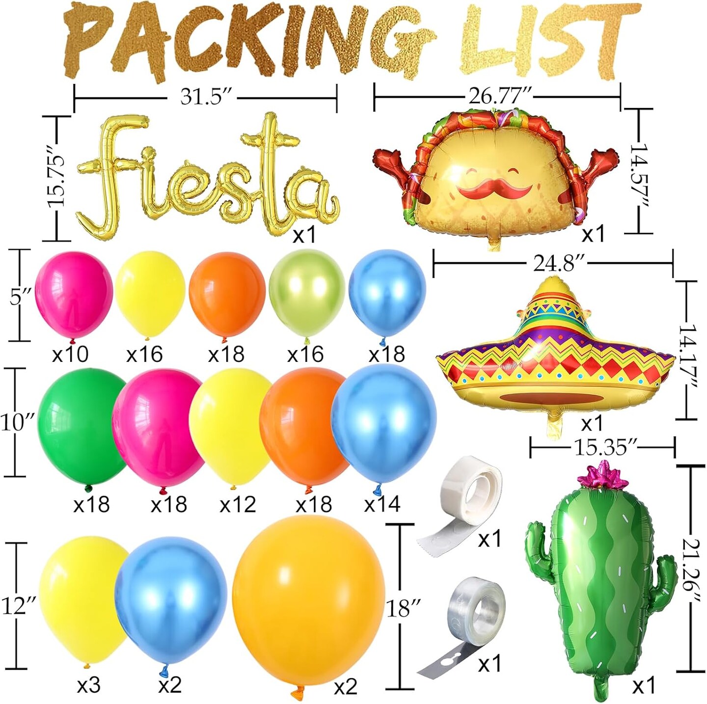 Cinco de Mayo Fiesta Balloon Arch Kit, 171Pcs Rainbow Colors Balloon Garland for Mexican Fiesta Party Decorations Hawaii Tropical Luau Birthday Party Backdrop Inflatable Cactus Taco Carnival Balloons