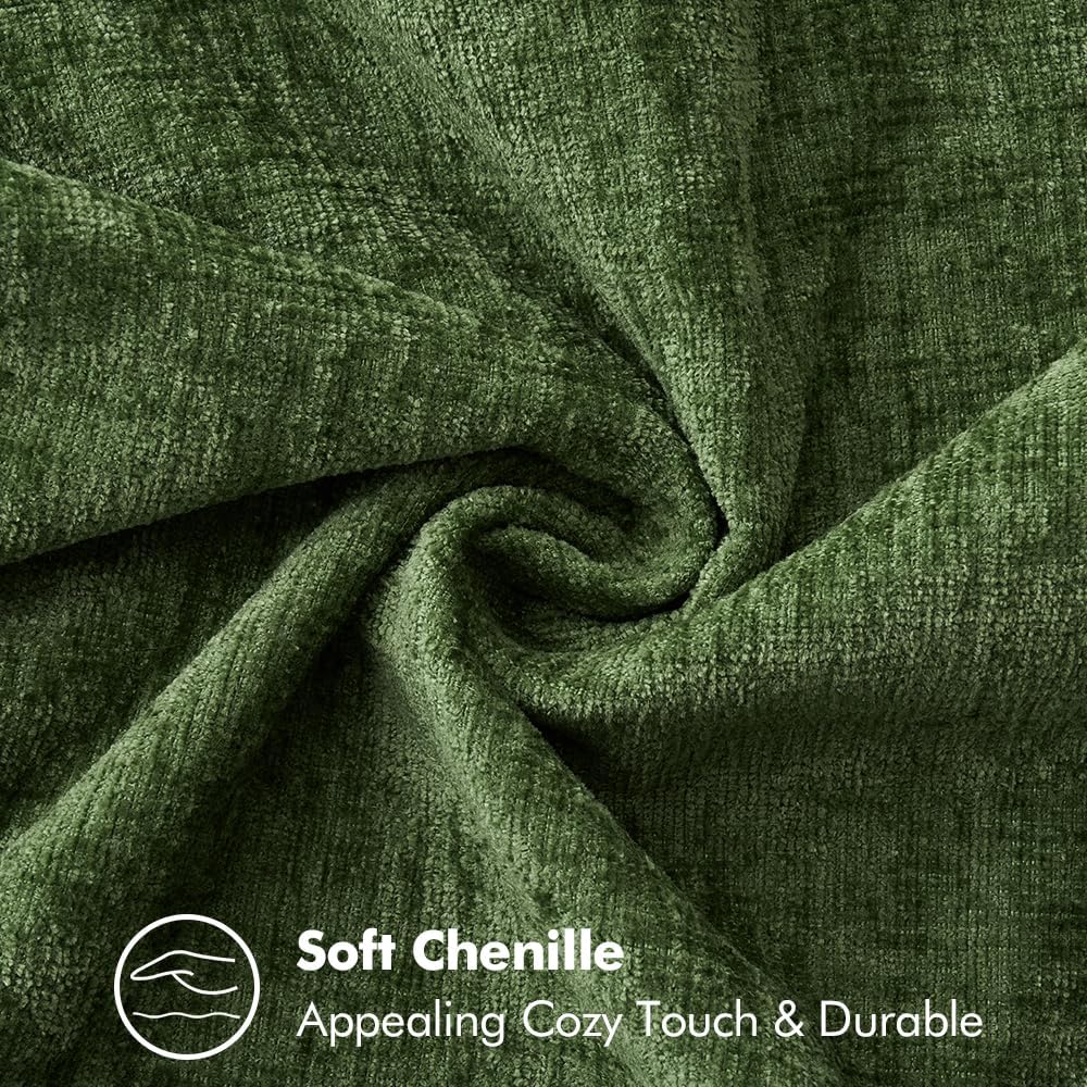 Pack of 2 Pillow Covers 18x18 Inch Moss Green Farmhouse Decorative Throw Pillow Covers with Stitched Edge Soft Chenille Solid Dyed Couch Pillow Covers for Sofa Bed Living Room