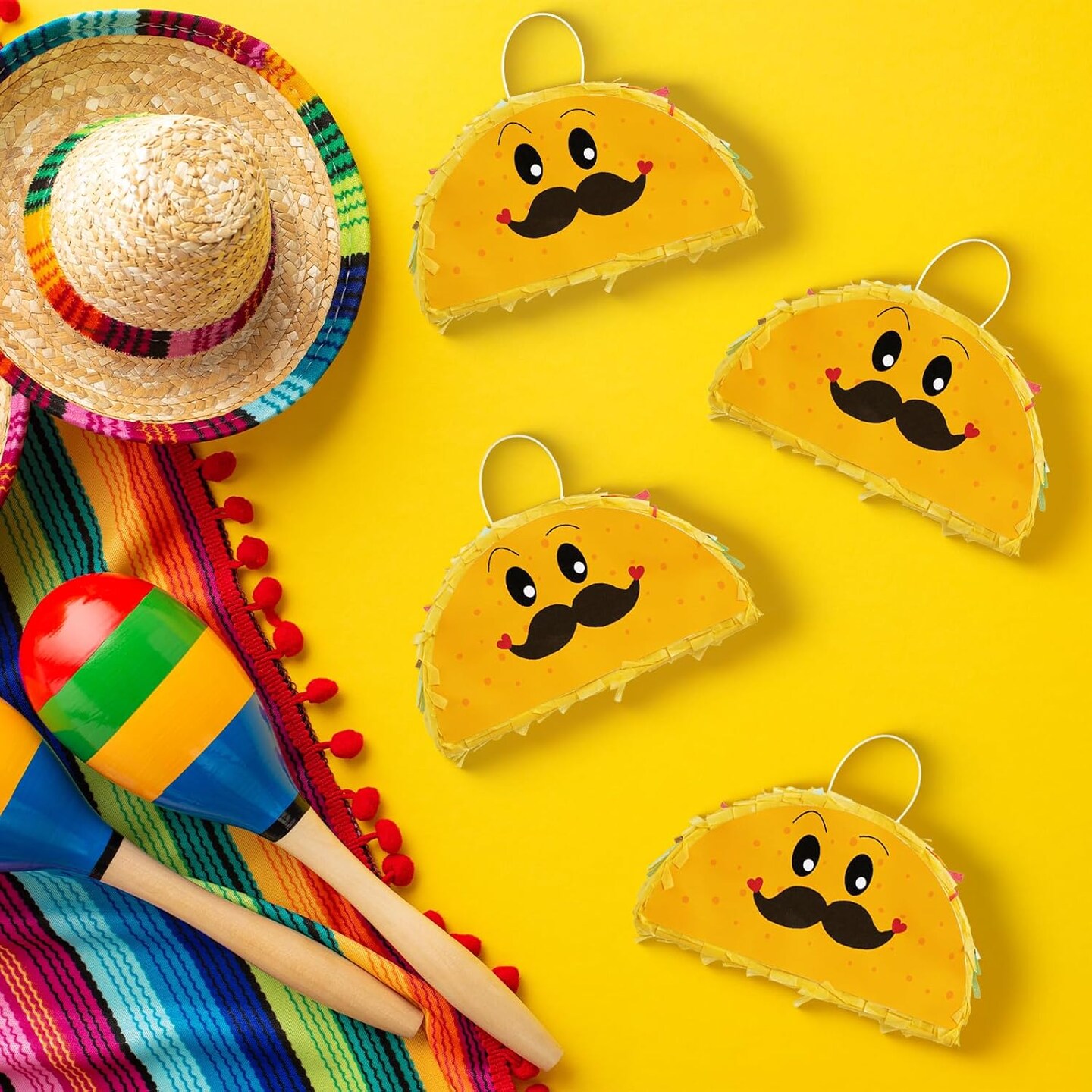 8 Pack Mini Pinata Mexico Taco Piñatas for Cinco De Mayo Party Fiestas Piñatas Birthday Celebrate Party Decoration Fun Taco Tuesday Event, 6 x 2 x 3.5 Inches