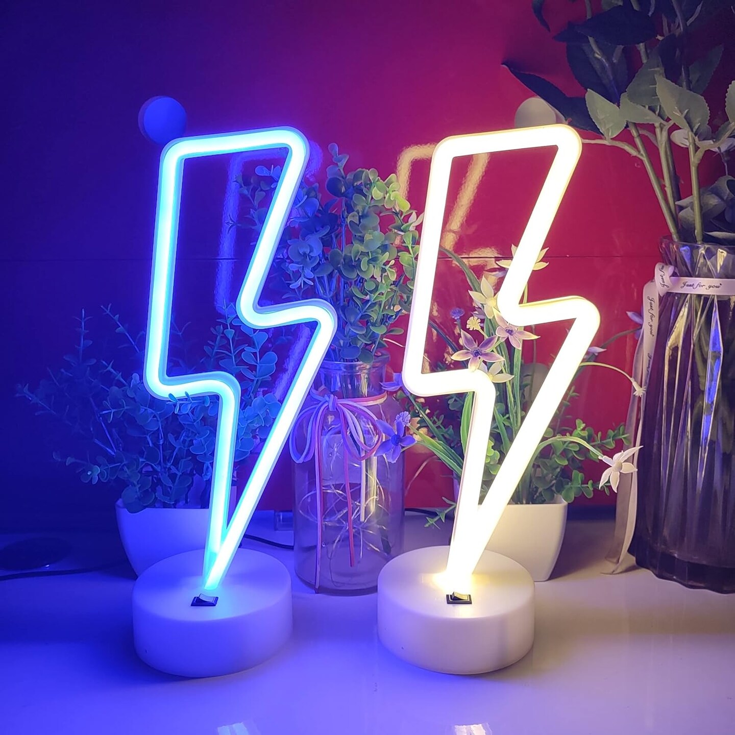 Summer Lightning Neon Sign With Holder Base, USB or 3-AA Battery Powered Neon Light, LED Desktop Wall Decoration, Various Parties, Decoration of Business Premises