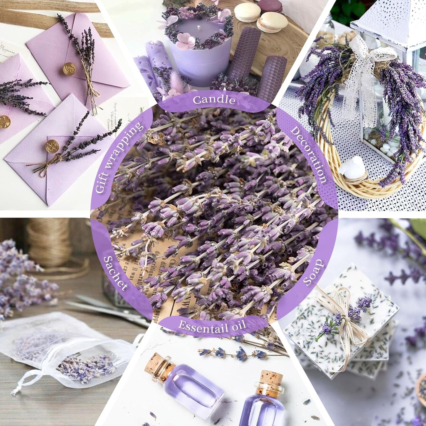 Dried Lavender Flowers Bundles, Natural Dry Lavender Flowers 440-480 Stems 16&#x27;&#x27; for Vase Home Wedding Party Decoration Arrangements Fragrance 4 Bundles