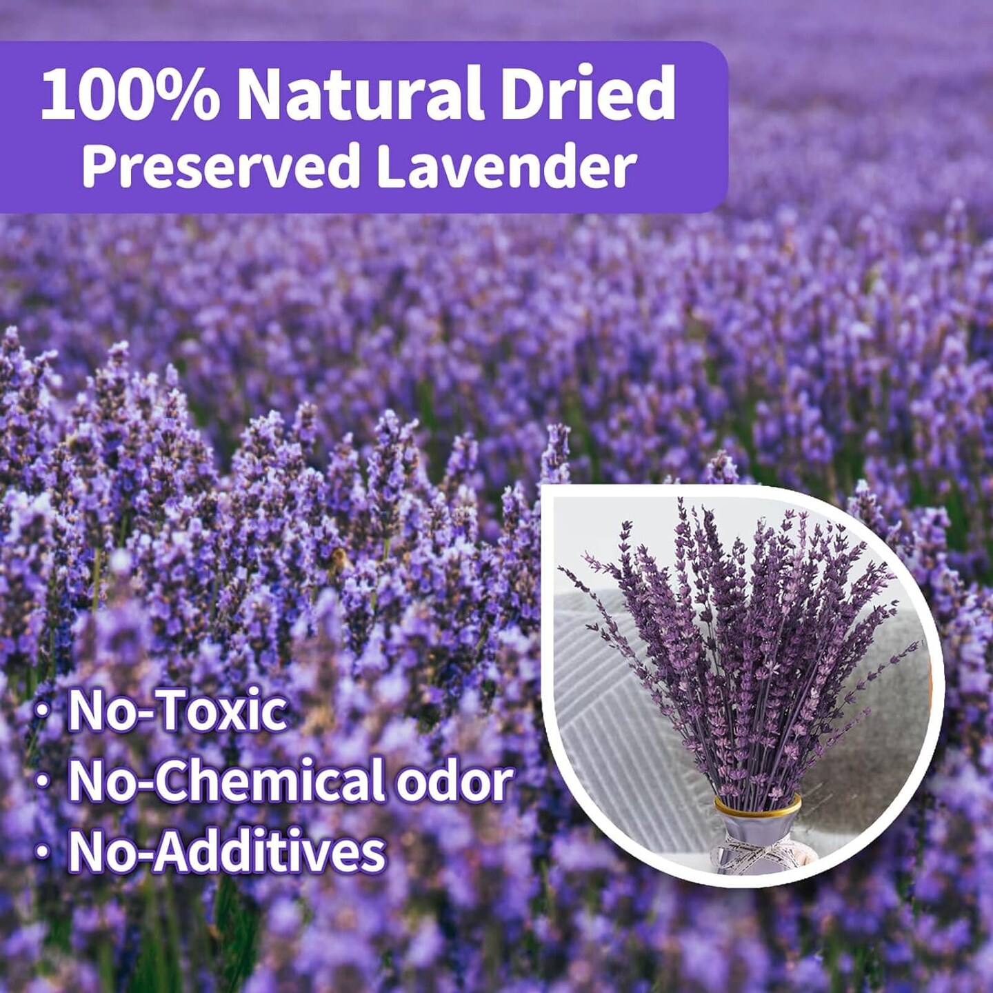 Dried Purple Lavender Flowers Bundle-Dried Preserved Lavender Bouquet 15-17" for Shower Weeding Home Vase Decor, Crafts, Aromatherapy, Fragrance, Fresh Silk Dry Live Plants, 50g(1.76oz)