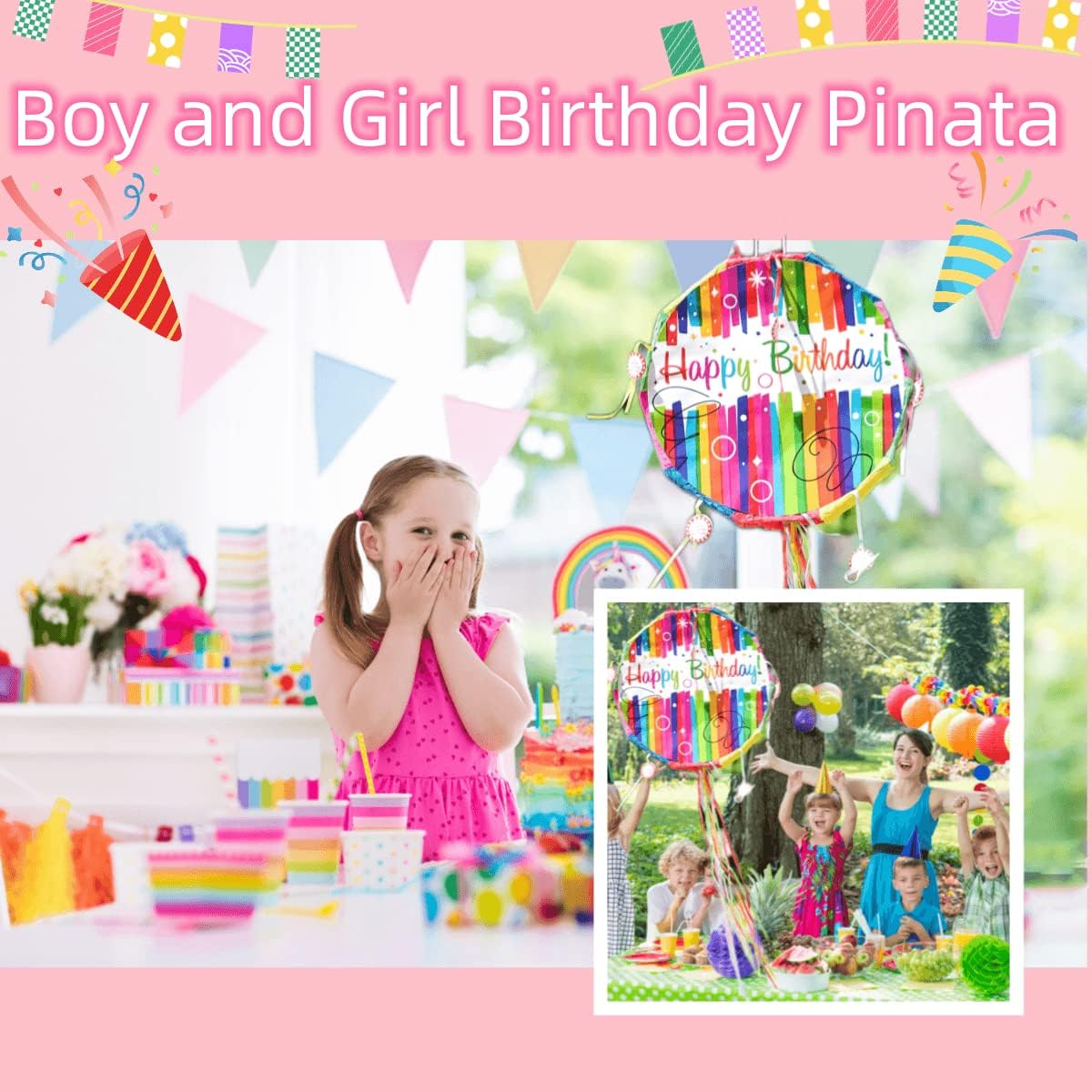 Boy and girl birthday pinata pull string.Popular products for children&#x27;s birthday parties and holiday parties, children&#x27;s favorite interactive toys, Halloween, Christmas