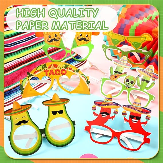 18 Pcs Fiesta Party Supplies Sombrero Party Hats Headbands Paper Mexican Eyeglasses Cinco De Mayo Mexican Party Decor