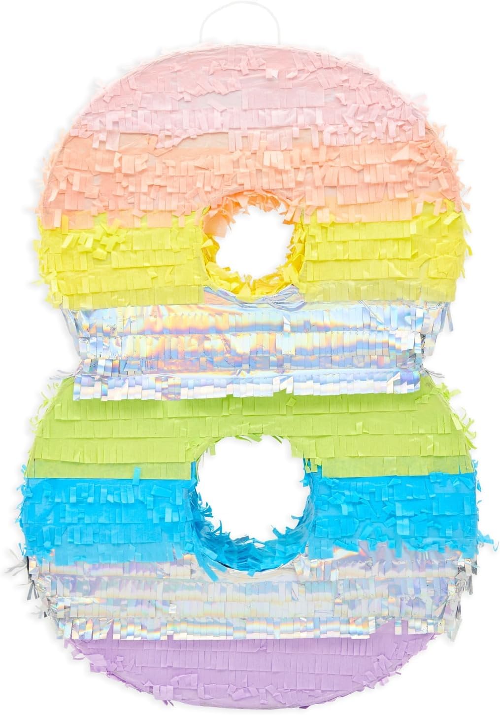 Large Number 8 Pinata for 8th Birthday Party Decorations, Rainbow Pastel (21 x 14.5 x 4 In)