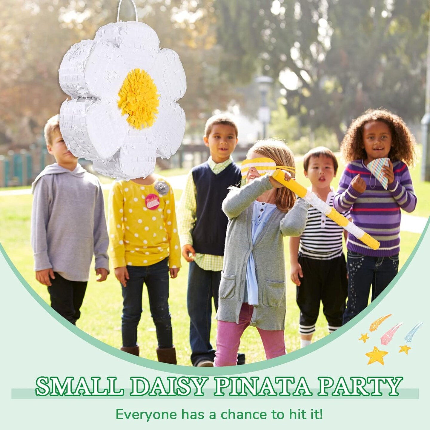 Daisy Flower Pi&#xF1;ata Flower Daisy Hippie Boho Pi&#xF1;ata Hanging Gender Reveal with Blindfold and Stick for Birthday Baby Shower Gender Reveal Wedding Floral Party Supplies