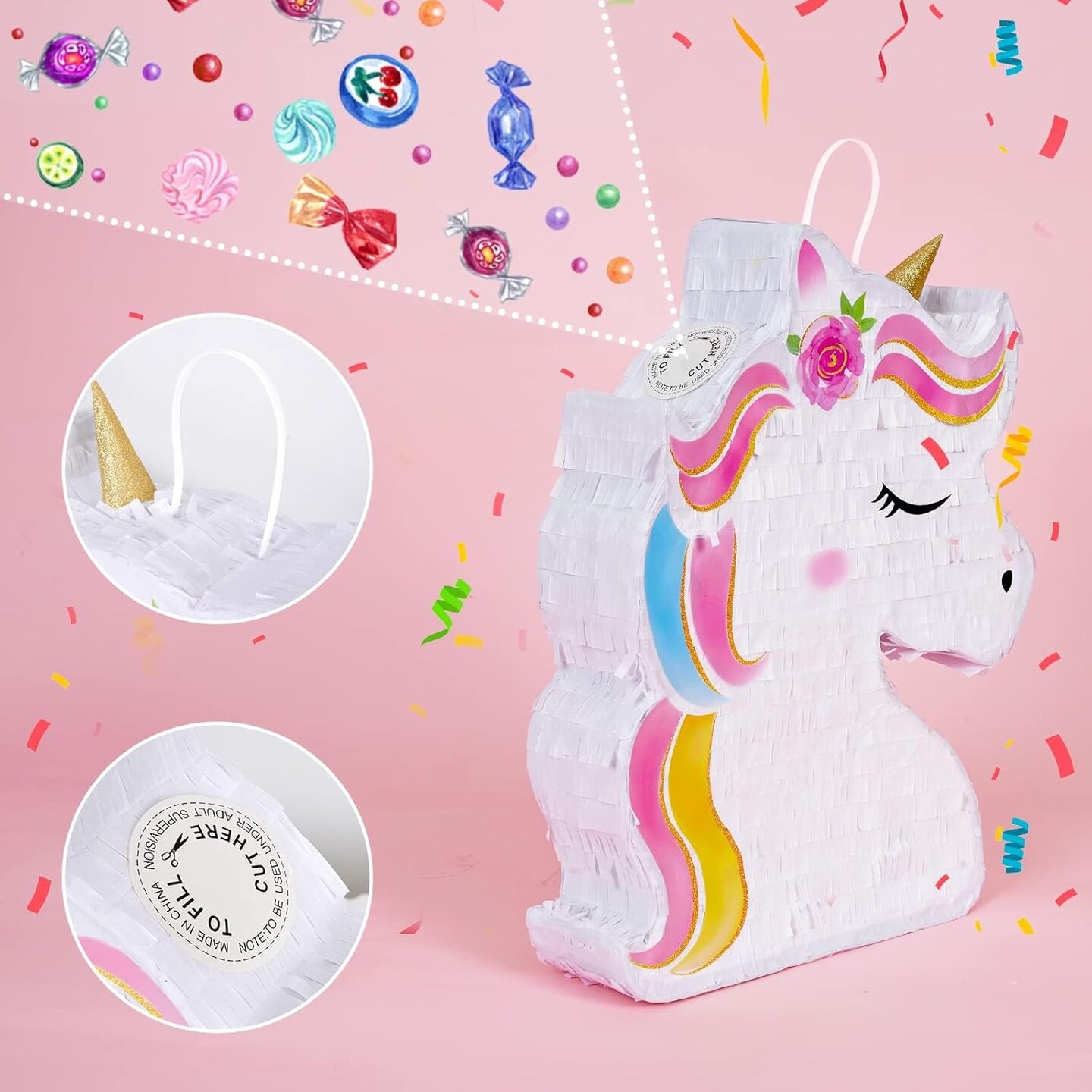 Unicorn Pi&#xF1;ata - Unicorn Party Supplies Pi&#xF1;ata Bundle with Blindfold and Bat for Girls Kids Rainbow Unicorn Theme Birthday Party Game Decorations (15.7&#x22; x 12.2&#x22; x 3.1&#x22;)