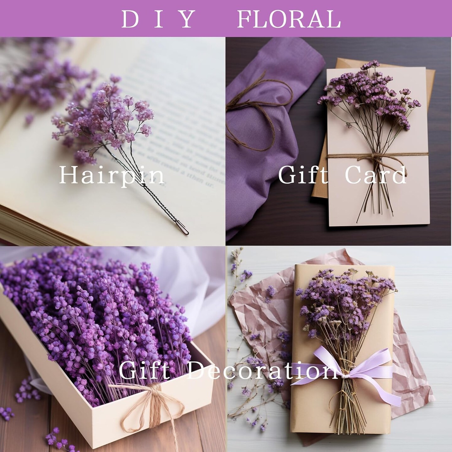 50 pcs Mini Dried Purple Baby Breath Flower Purple Dried Flower for Crafts Press Flowers Wedding Wreath Decoration Gift Card Decor Floral
