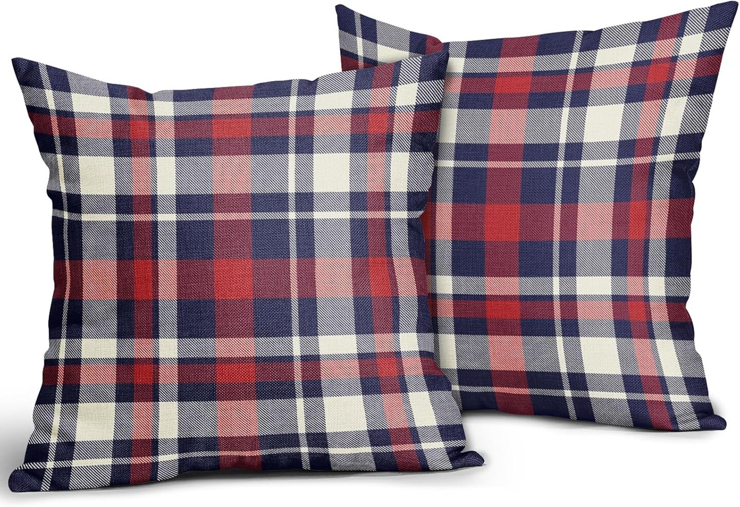 4th of July Patriotic Pillow Covers 18x18 Inch Set of 2 Blue Red Buffalo Plaid Decorative Throw Pillow Cases for Bedroom