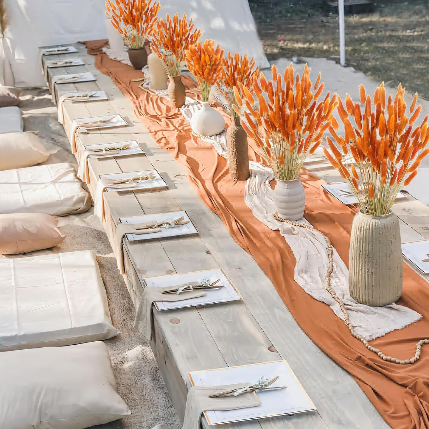 120pcs Dried Bunny Tails Flowers Orange Lagurus Ovatus Tail Dried Flowers Pampas Grass Natural Dried Floral Arrangement