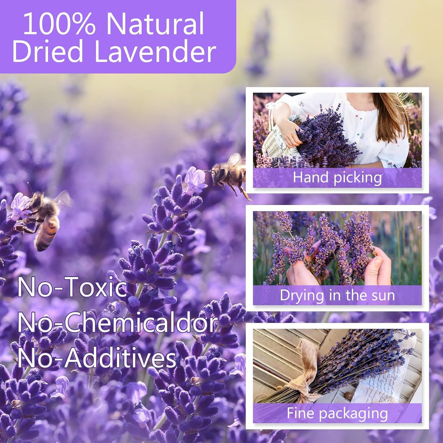 Dried Lavender Bundles, Natural Dried Lavender Flowers 150 Stems 15-17&#x22; for Shower Home Fragrance Weeding Crafts Decorr