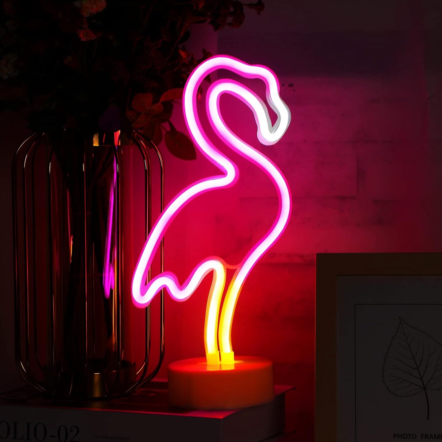 3 Pcs Summer Flamingo Neon Lights &#x2013; Tropical Pink Flamingo LED Tabletop Decor, USB &#x26; Battery Powered, Perfect for Summer Parties, Beach Vibes