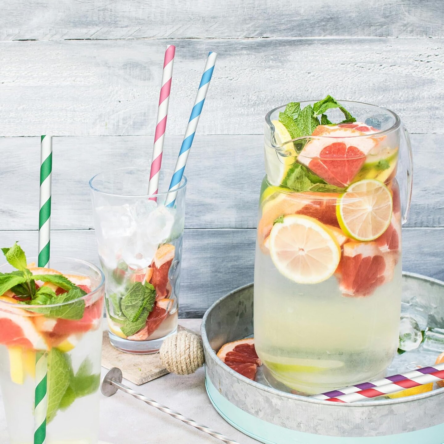 200 Striped Paper Straws, Biodegradable Disposable Drinking Colorful Straws for Birthdays, Coffee, Cocktail, Lemonade, Weddings, Bridal, Baby Shower, DIY Decorations