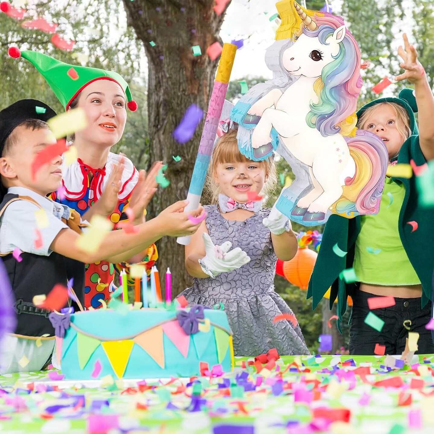 Magical Unicorn Pi&#xF1;ata - Small Unicorn Pi&#xF1;ata with Blindfold and Bat for Girls Kids Rainbow Unicorn Themed Birthday Party Games Decorations