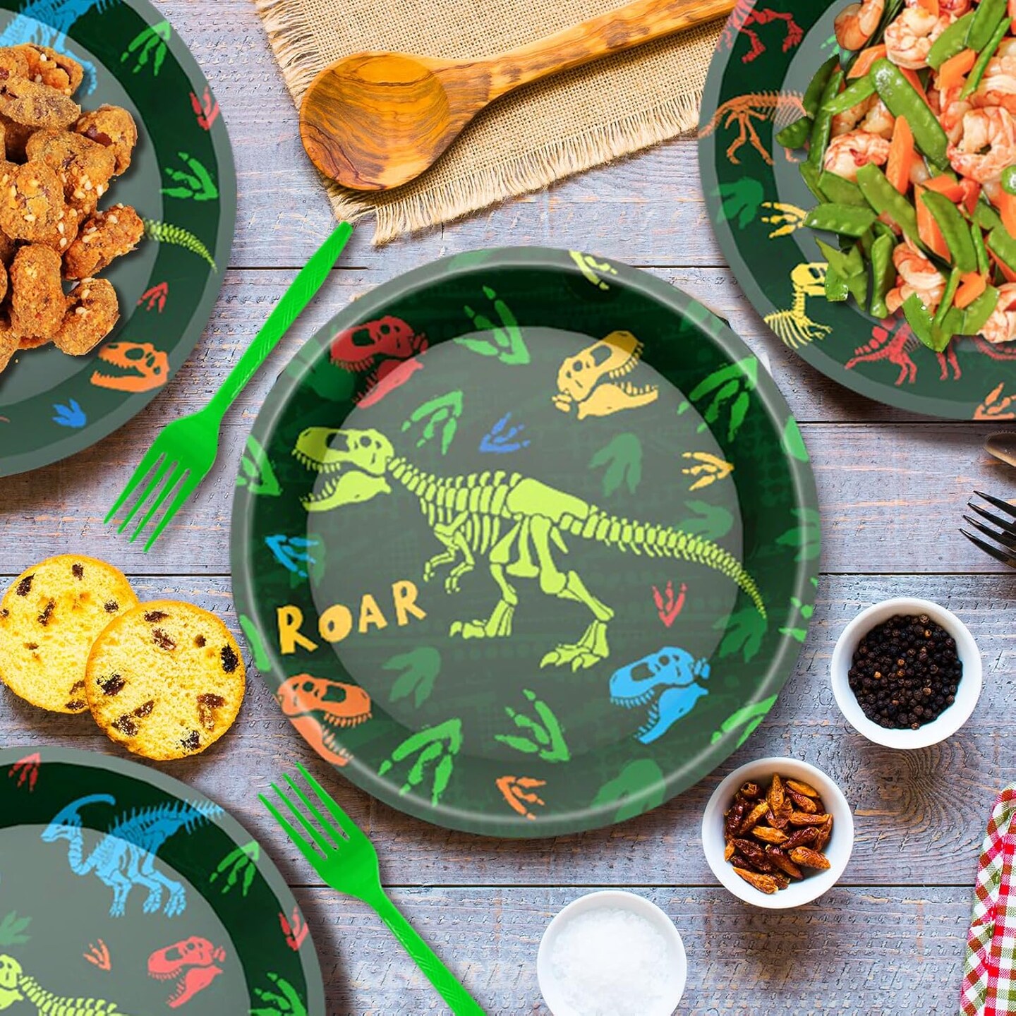 96 Pcs Dinosaur Birthday Party Decorations Dinosaur Plates and Napkins Disposable Dinnerware Tableware for Boys Kids Birthday Party Decorations Serve 24