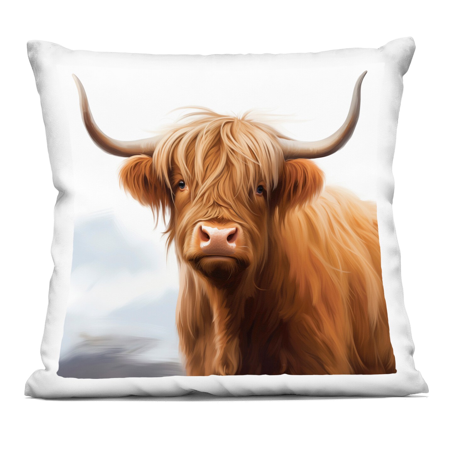 Stupell Industries Long Horn Highland Cow Portrait Decorative Printed Pillow design by Heidi Kuntz, 18 x 7 x 18