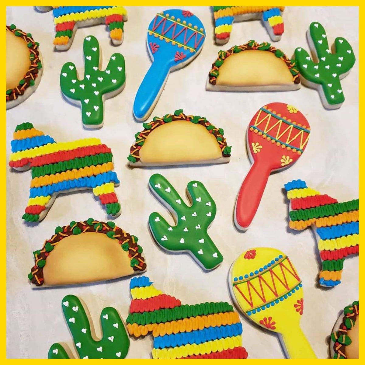 Fiesta Mexican Cinco de Mayo Cookie Cutter Set Party Decorations - 6 Pieces 4in Large Donkey Pinata Cactus Sombrero Taco Maraca Plaque Stainless Steel Fondant Molds