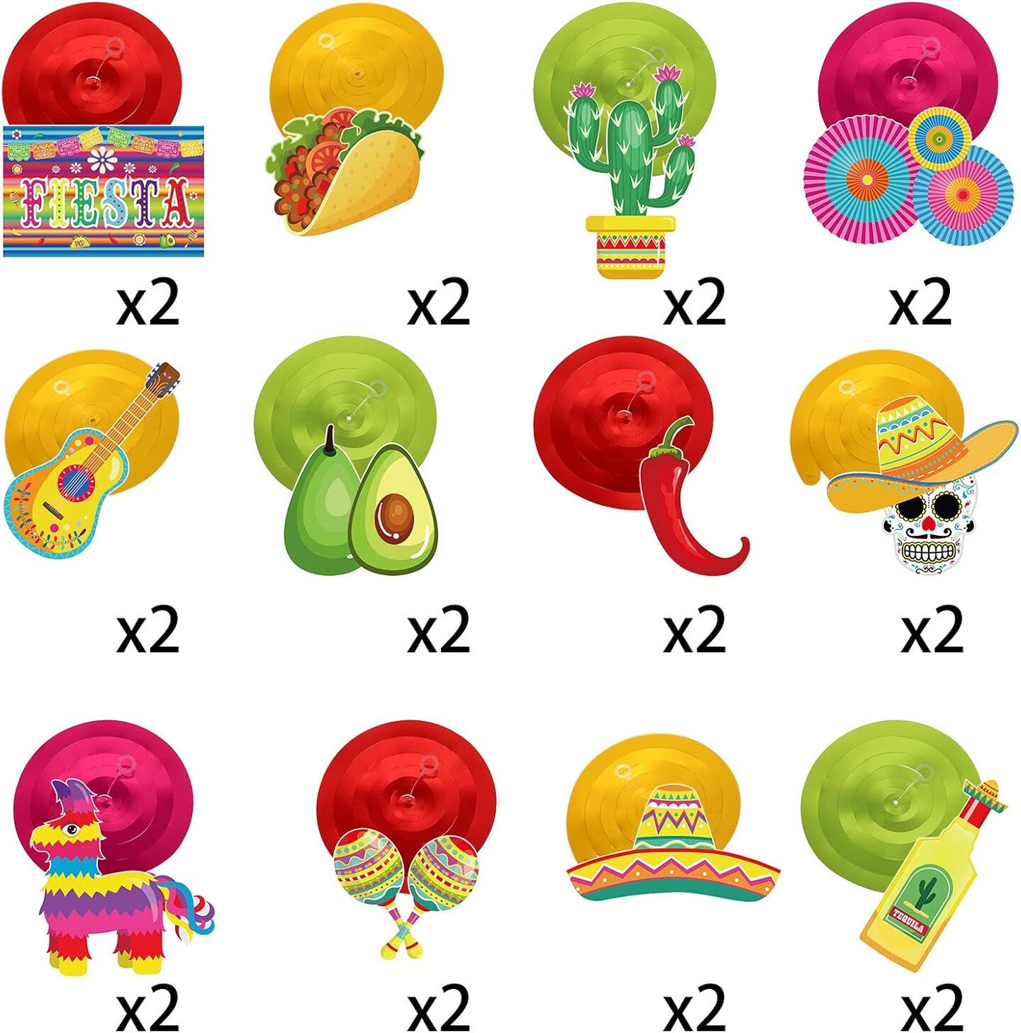 30 Pieces Mexican Fiesta Hanging Swirl Decorations, Cardstock Mexican Fiesta Cinco De Mayo Taco Twosday Birthday Theme Foil Ceiling Party Supplies for Boys Girls Baby Shower Party Favors