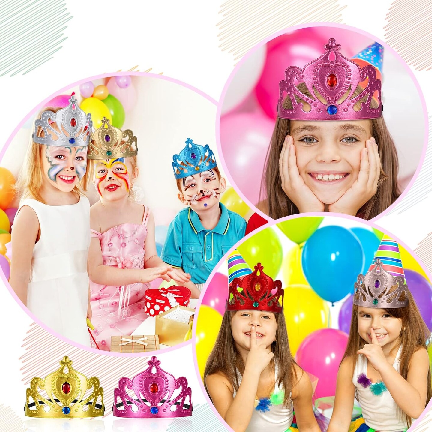 22 Pcs DIY Crowns Set Include 12 Pcs Foam Princess Crowns and 10 Pcs Crystal Diamond Sticker for Kids