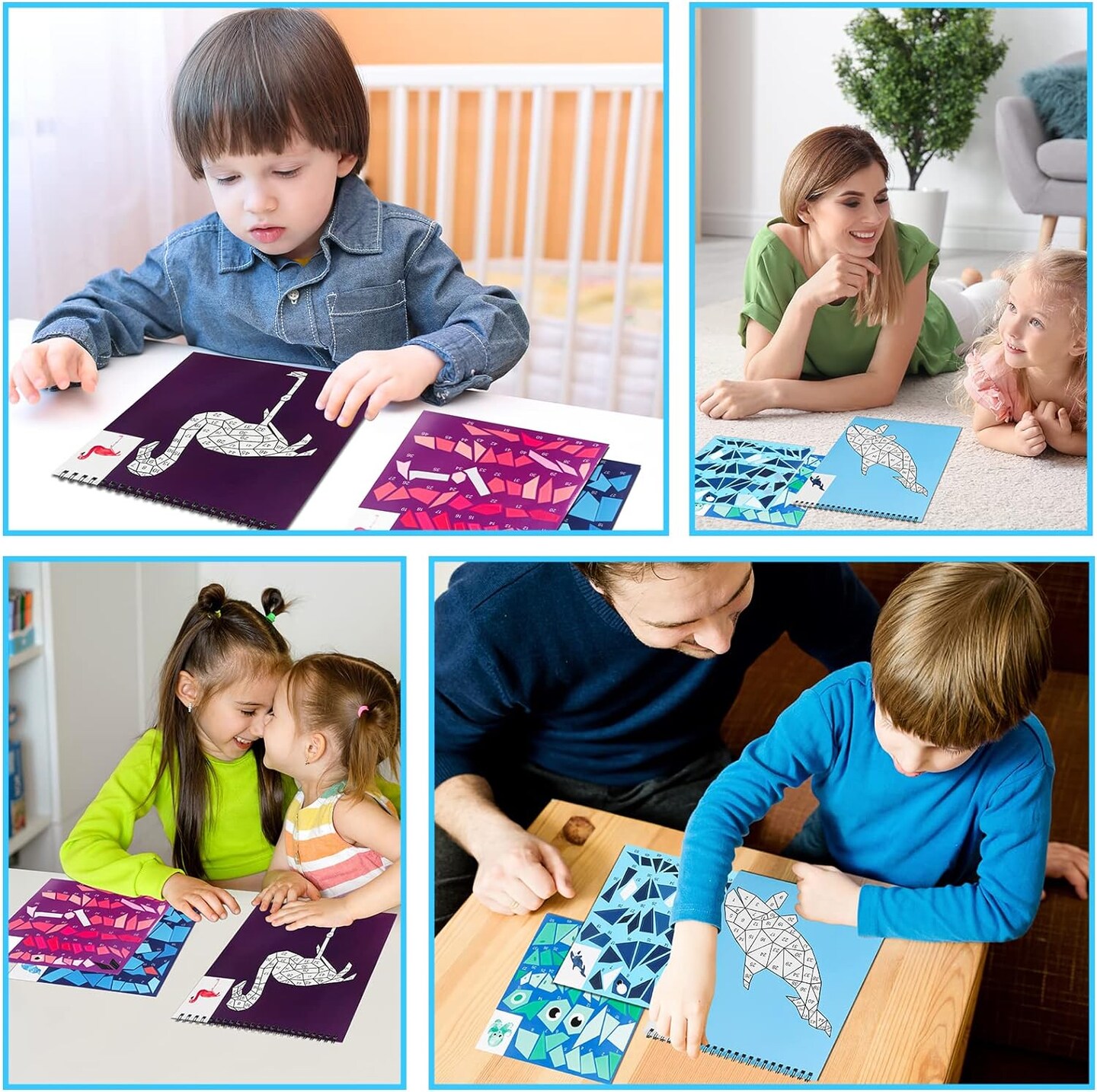 2PCS Crafts for Kids Ages 4-8, 8-10 Sticker Paint Number Books Animal and Ocean Stickers for Birthday Easter Party Favor Road Plane Car Travel Activity (Ocean+Animal)