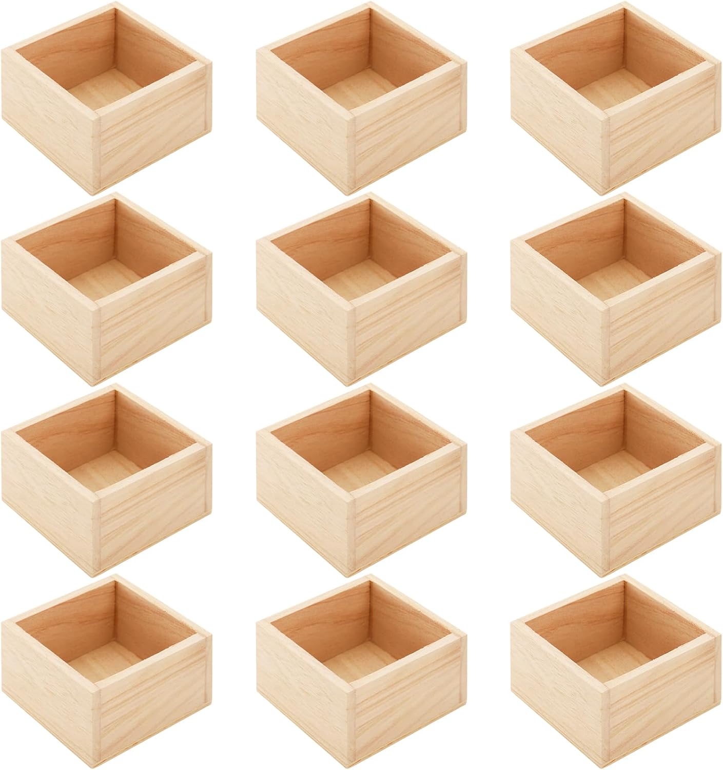 12 Pack Unfinished Small Wooden Box Craft Storage Organizer