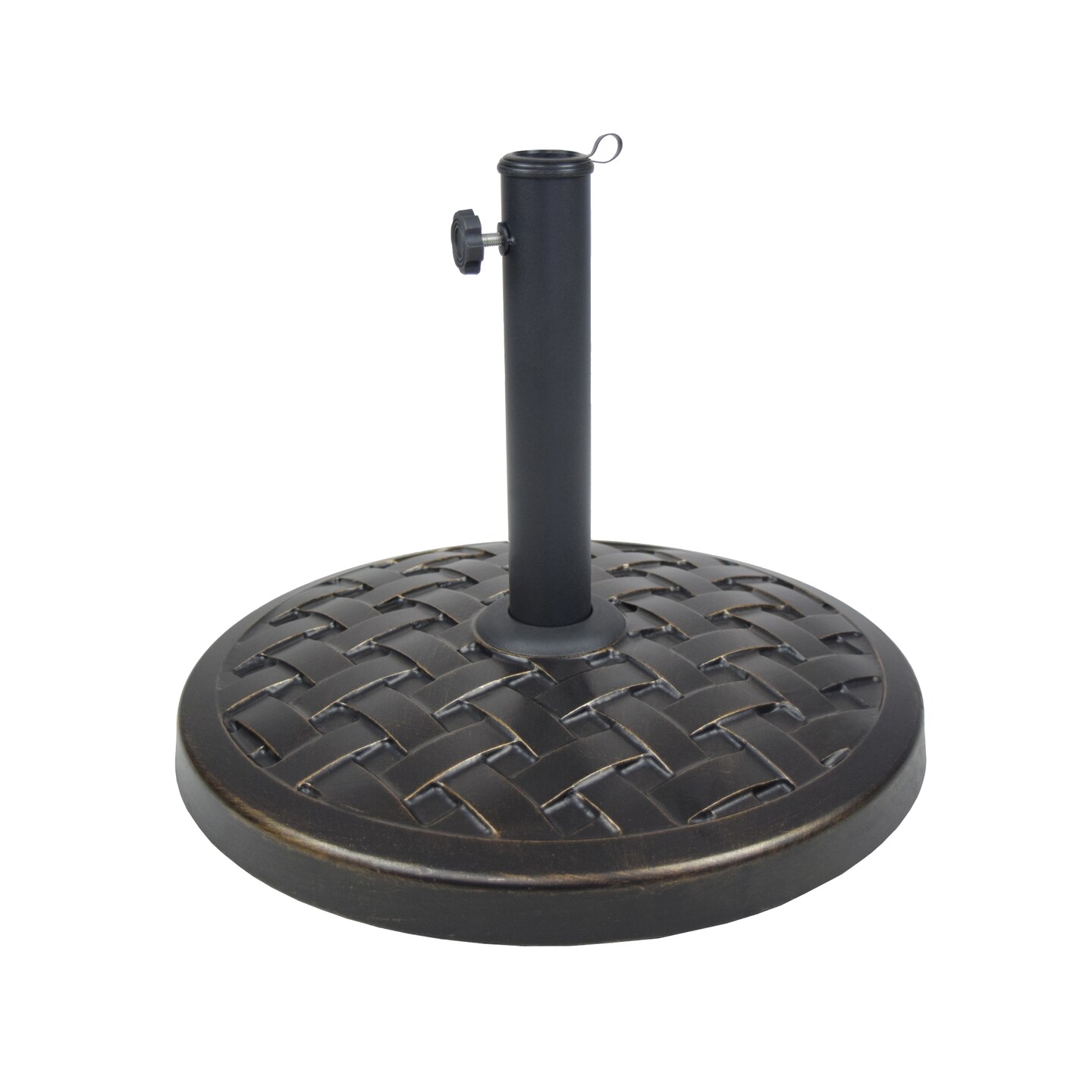 Outdoor Living and Style 17.5" Black and Bronze Basket Weave Round Outdoor Patio Umbrella Stand