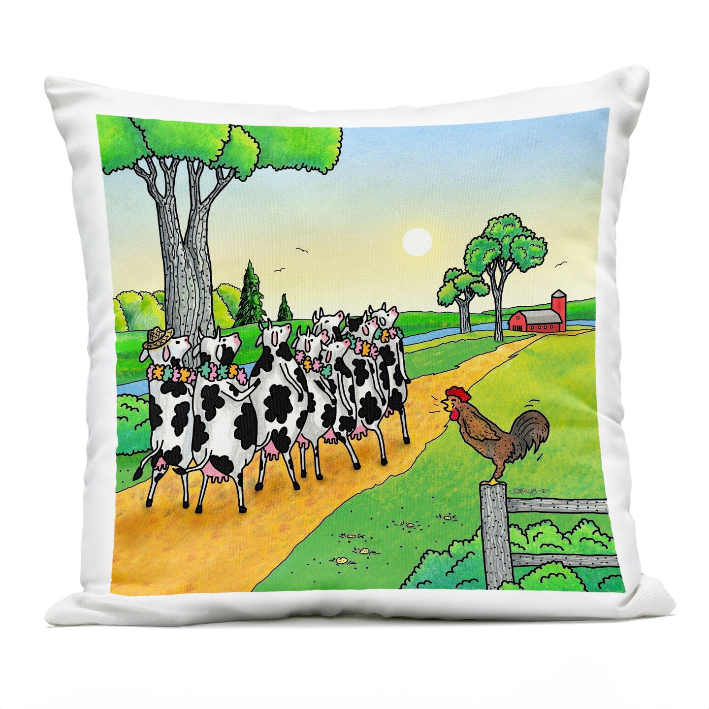 Stupell Industries Funny Cows Come Home Outdoor Printed Pillow design by Roger Straub, 18 x 7 x 18