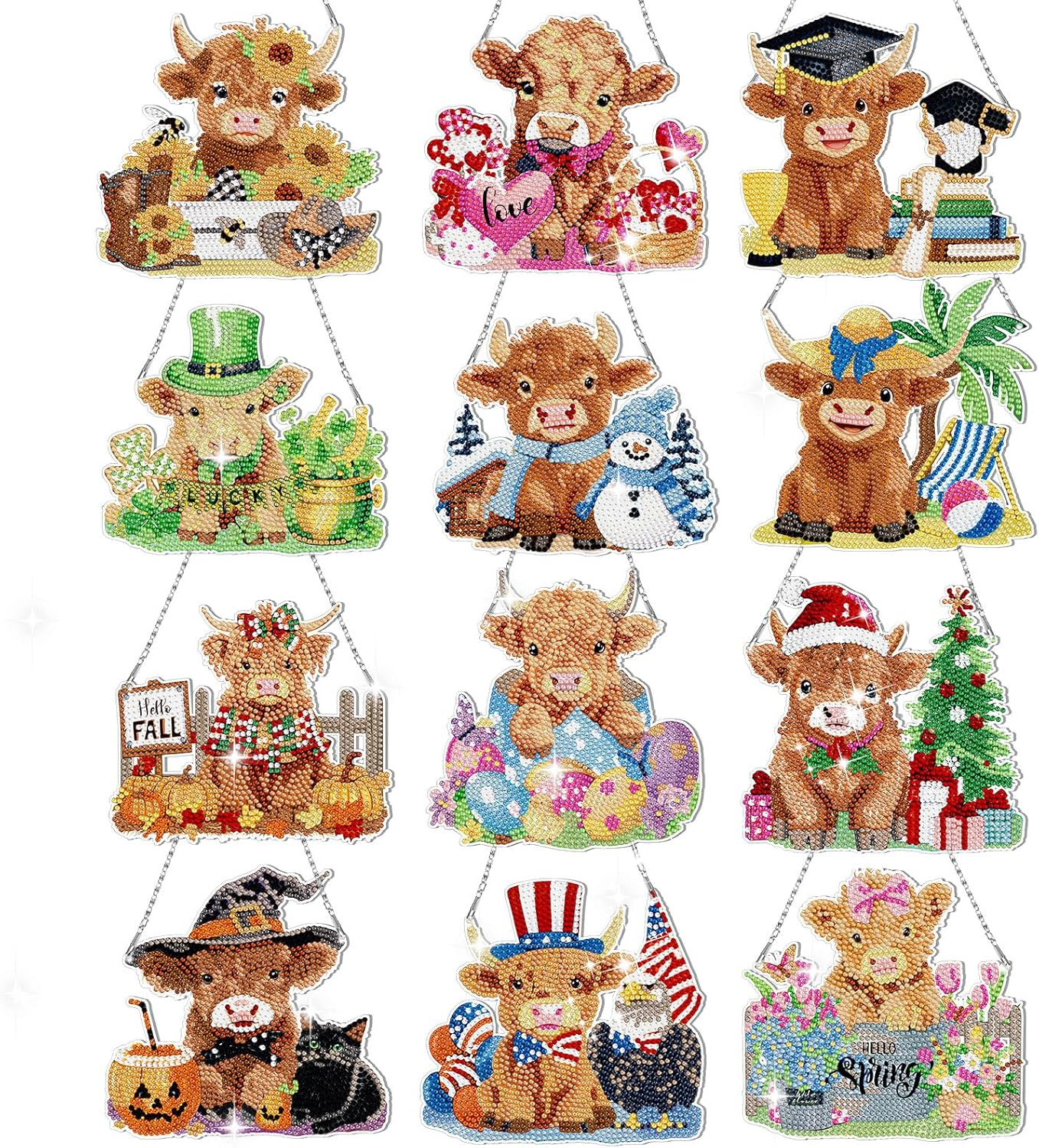 Cinnvoice 12 Pcs Seasonal DIY Diamond Art Wreath Kits - Fall Halloween Christmas 5D Diamond Painting Hanging Signs - View #14
