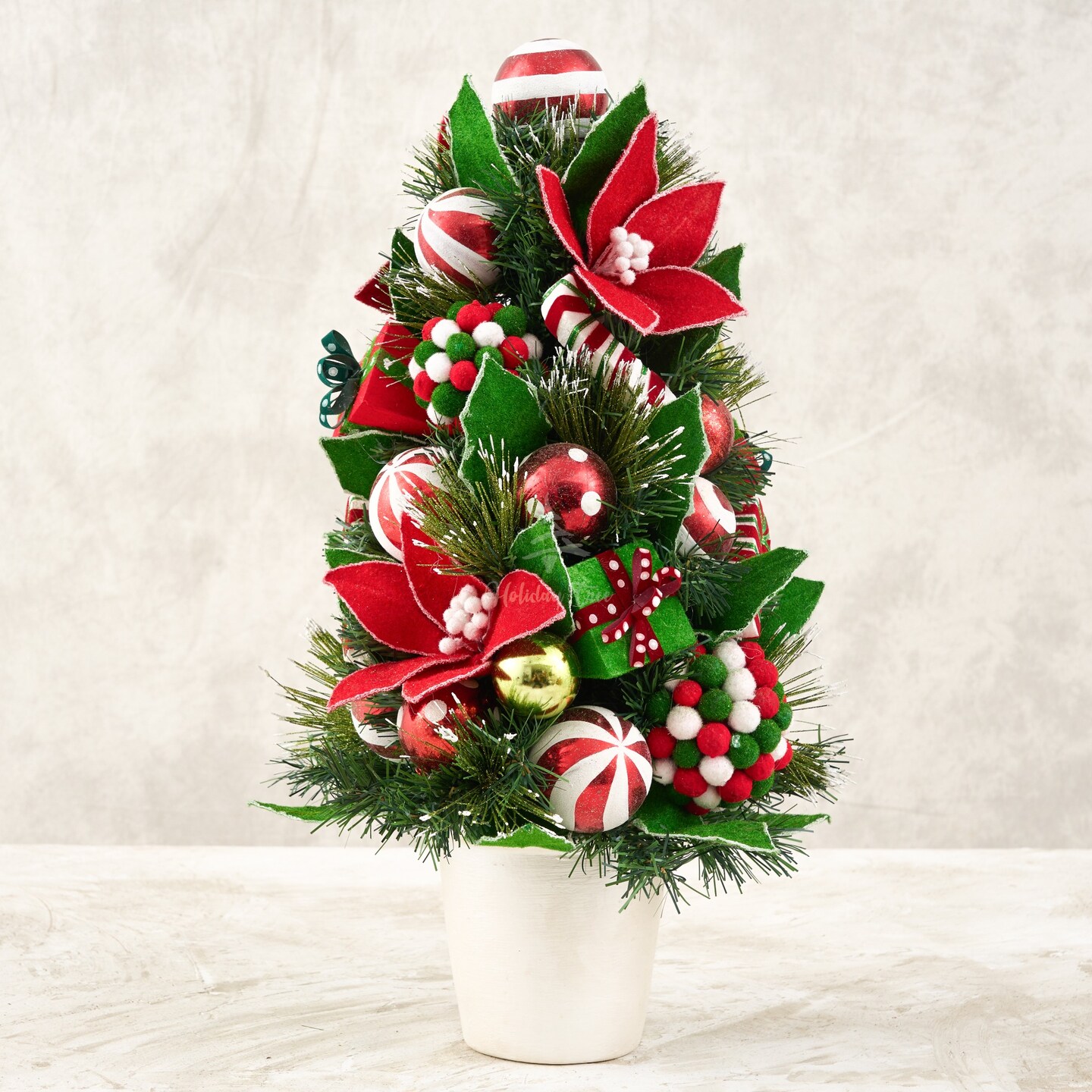 Christmas Peppermint Tabletop Tree - Handcrafted Christmas Decorations - Holiday Tree