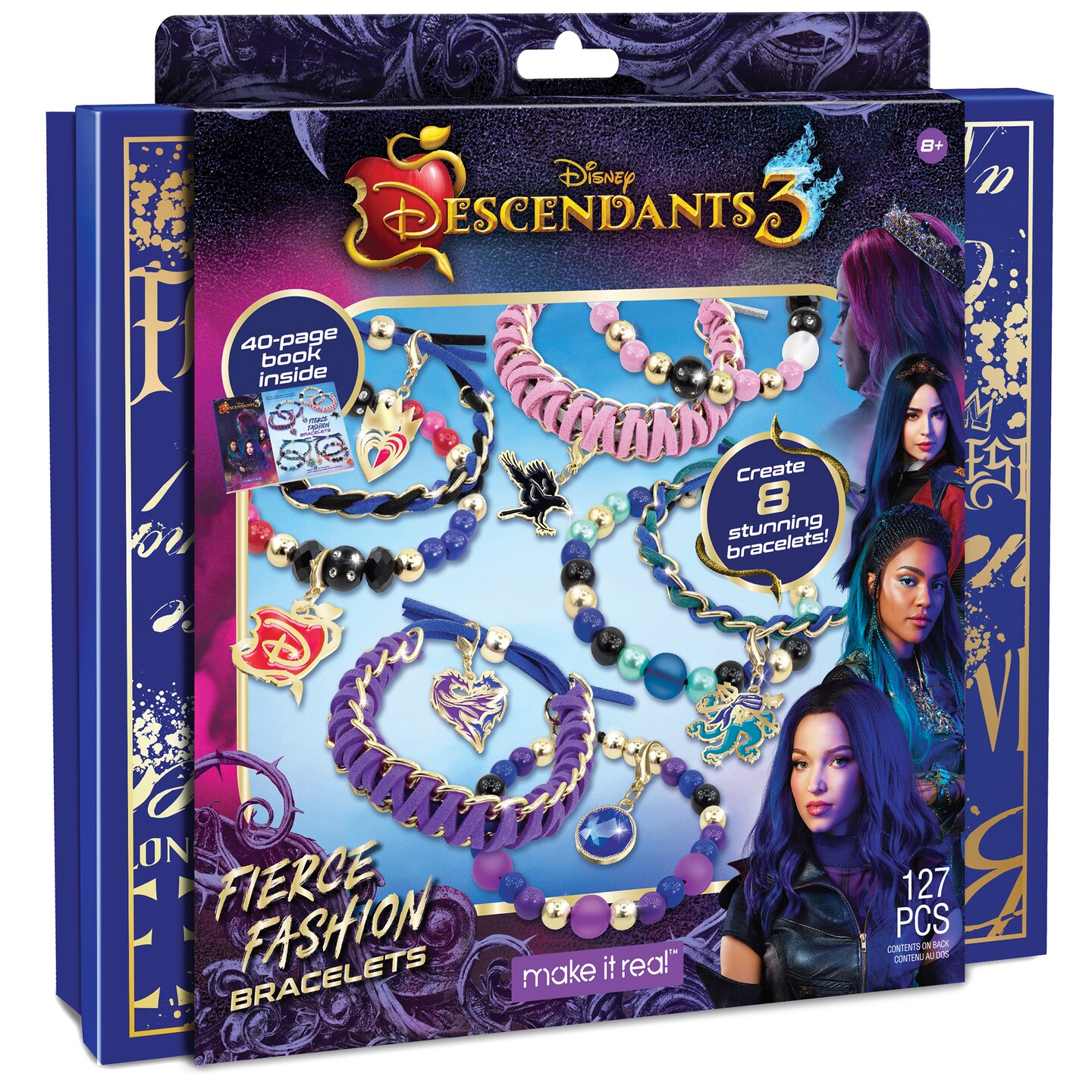 Disney Descendants 3: Fierce Fashion Bracelets Kit - Create 8 Stunning Disney Charm Bracelets, Make It Real, 127 Pieces, Tweens &#x26; Girls, All-In-One, DIY Bead Jewelry Kit, Tweens, Arts &#x26; Crafts