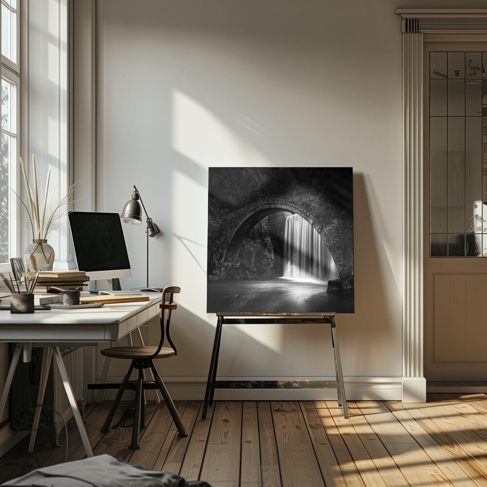 Paleokaria Waterfall Square Canvas Art | Modern Home Wall Decor 24x24 Canvas - Corporate Office Art