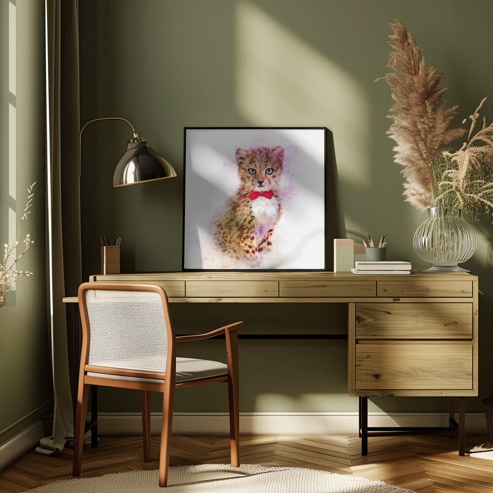 Baby Cheetah Watercolor Square Canvas Art | Modern Home Wall Decor 24x24 Canvas - Corporate Office Art