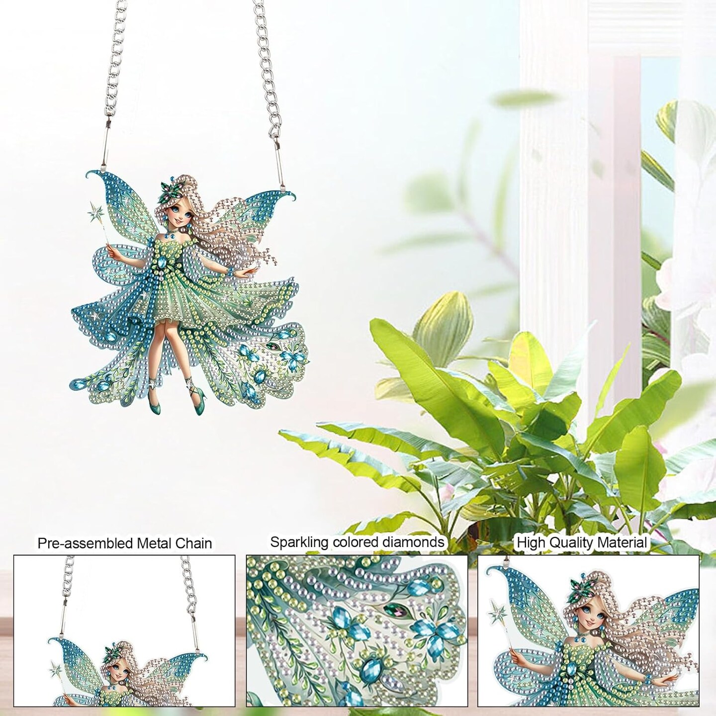 Green Butterfly Fairy Diamond Art Painting Hanging Pendant Kit