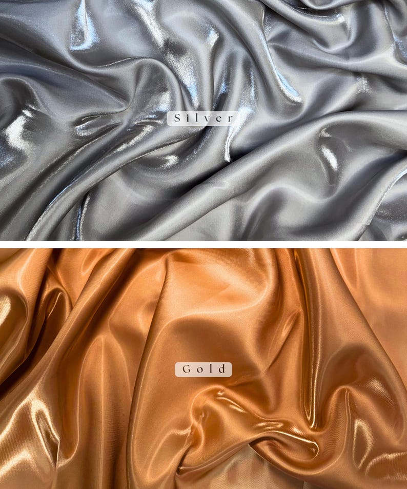 Gold Liquid Satin Fabric by the Yard, 58-60" Wide Reflective Silky Satin