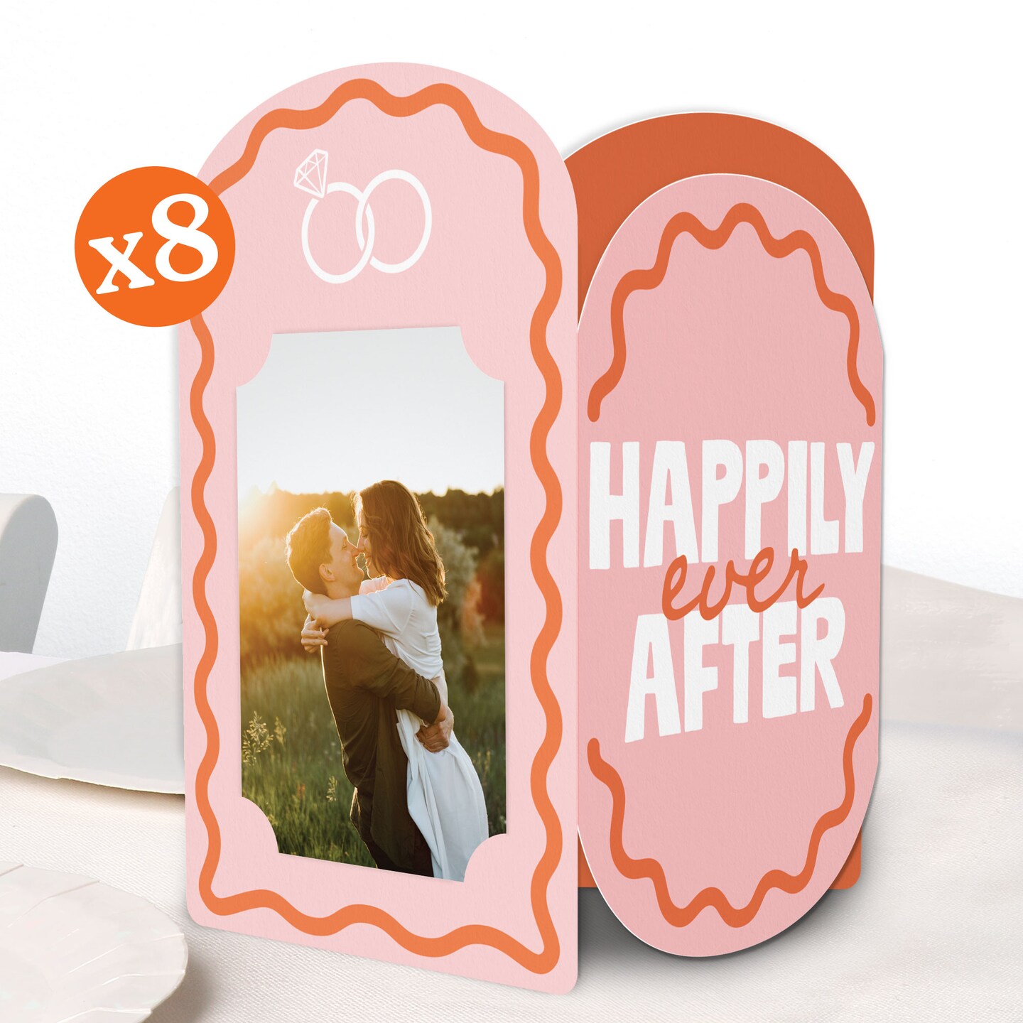 Big Dot of Happiness Pink and Orange Wavy Bridal Shower Photo Holder Centerpieces, 4x6 Picture Display Box, Table Decoration for Retro Party, 8 Count