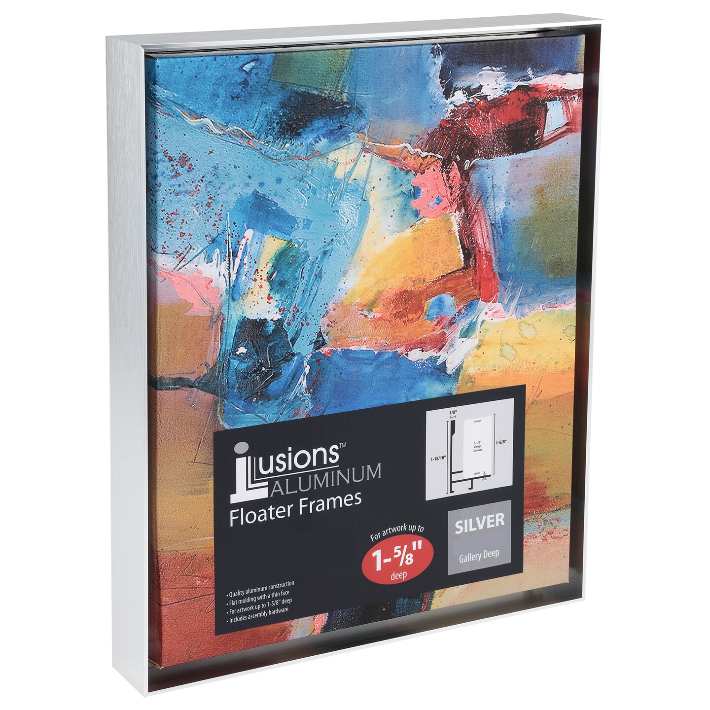 Creative Mark Illusions Aluminum Floater Frames 1-5/8", 9x12" Silver - No Glass or Backing - Canvas Floater Frames with Sleek Metal Exterior, Flat Molding & Assembly Hardware