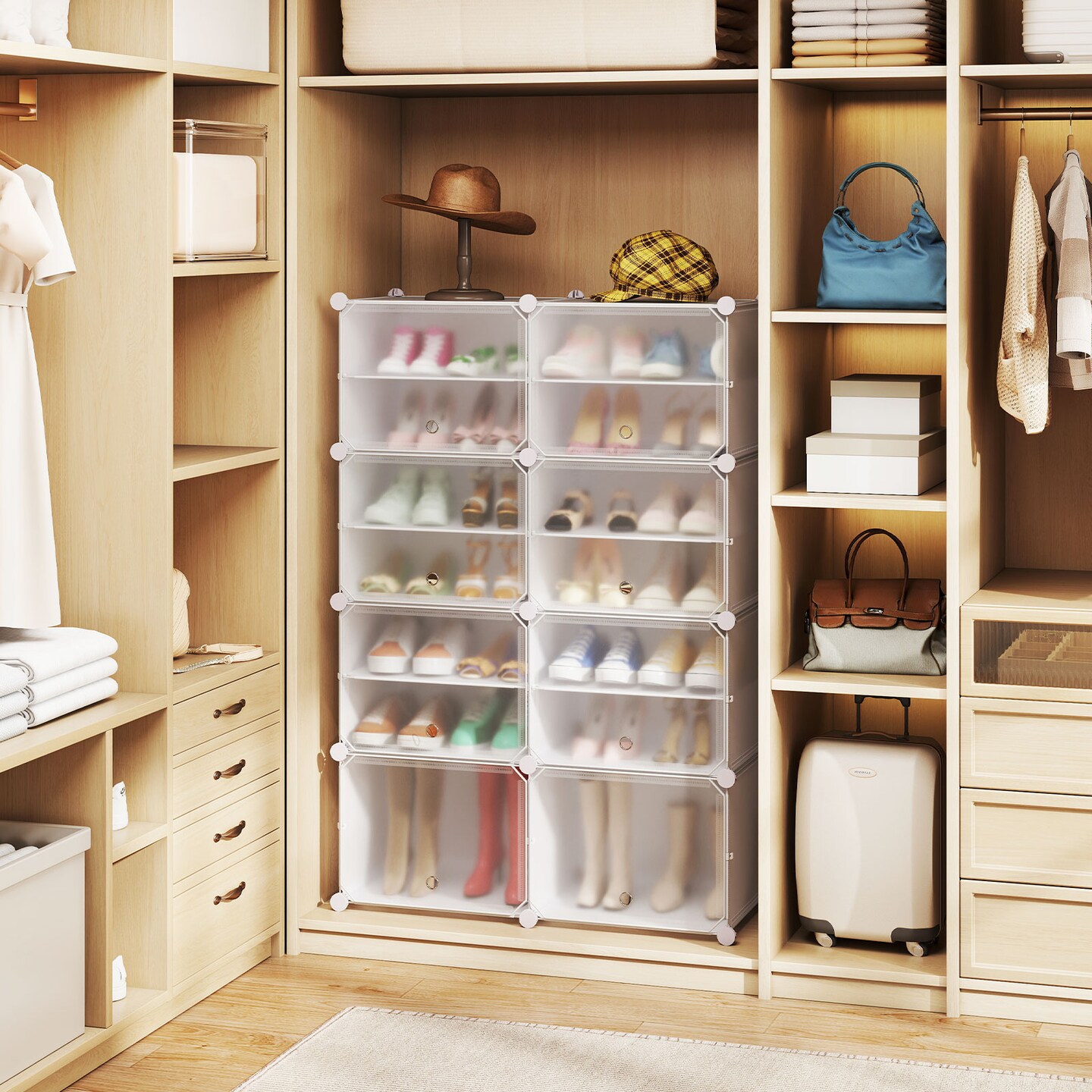 Costway Portable Shoe Rack Organizer 12-Cube 48 Pair Shoe Shelf Storage Cabinet with Hook White/Black