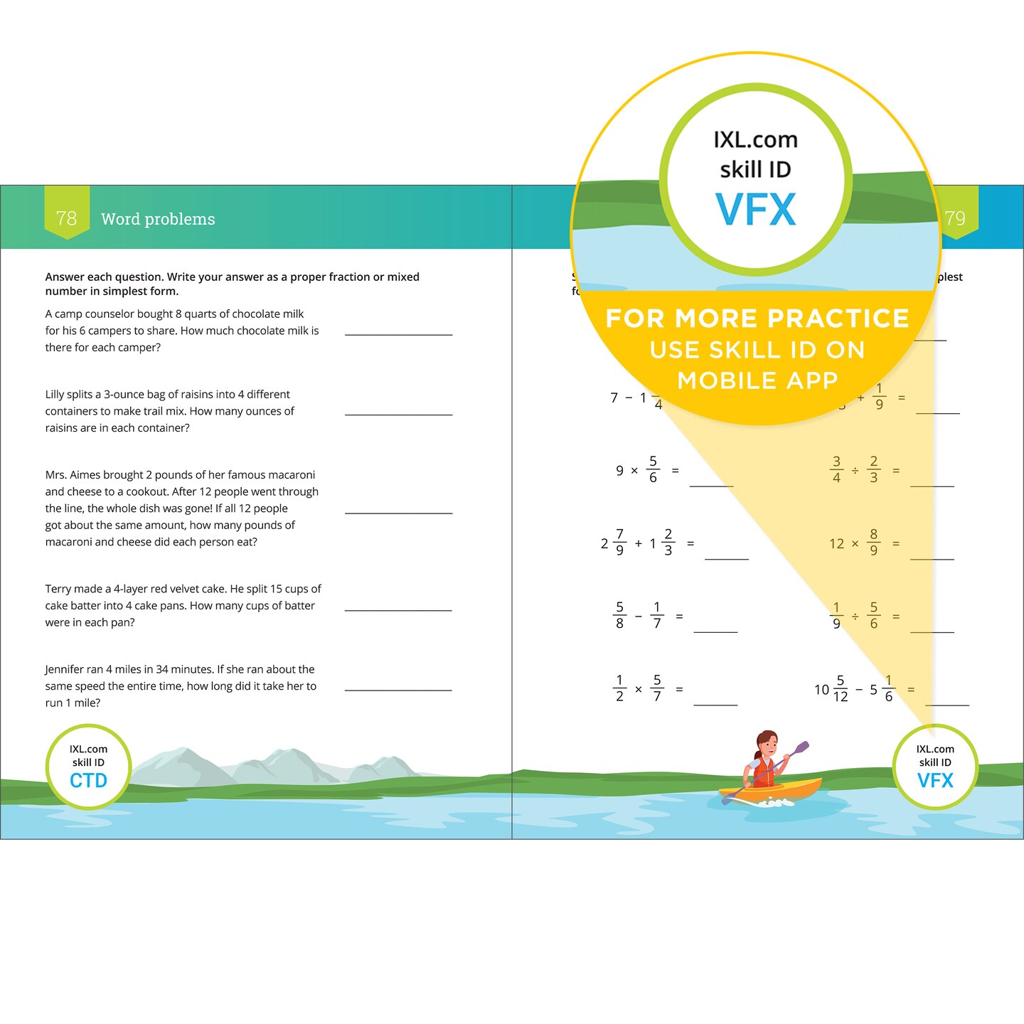 IXL 5th Grade Fractions Math Workbook, Mathematics Book for Kids Ages 10-11 Covering Modeling, Addition, Subtraction, Multiplication, Division, and More With Part and Mixed Numbers