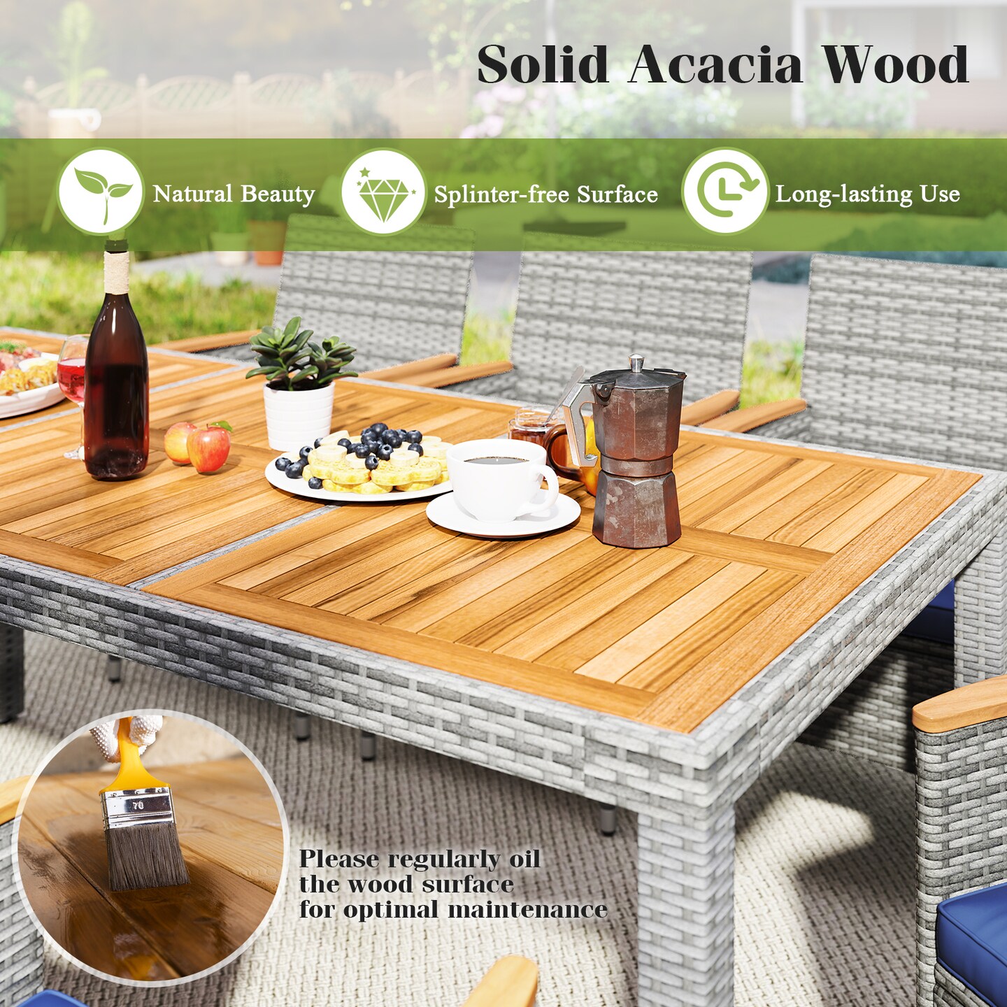 9 Pieces Patio Wicker Dining Set Including Ergonomic Armchairs with Cushions and Metal Frame