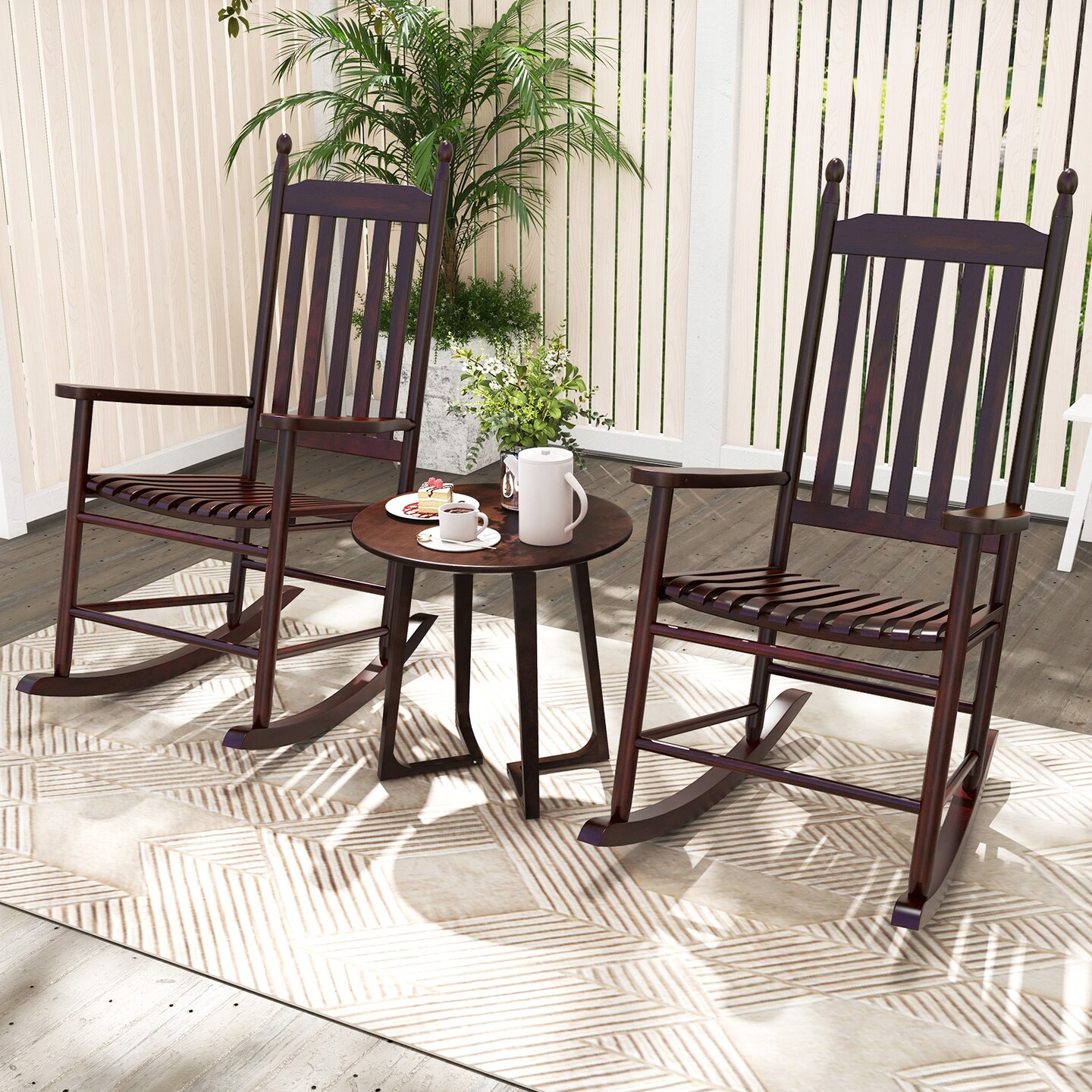 Acacia Wood Rocking Chair with Ergonomic Seat &#x26; Gentle Rocking Motion