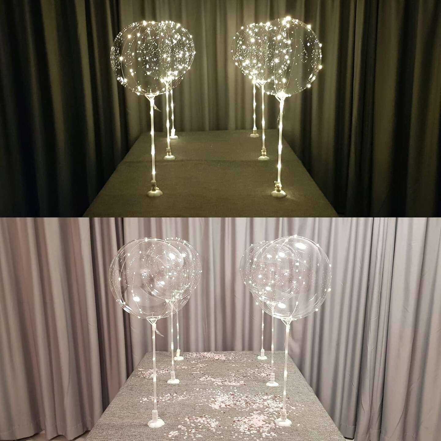 6-Piece Warm White LED Balloon Set – Tabletop Light-Up Centerpieces with Sticks, Stands, and Batteries, DIY Party Decorations (No Helium Required)