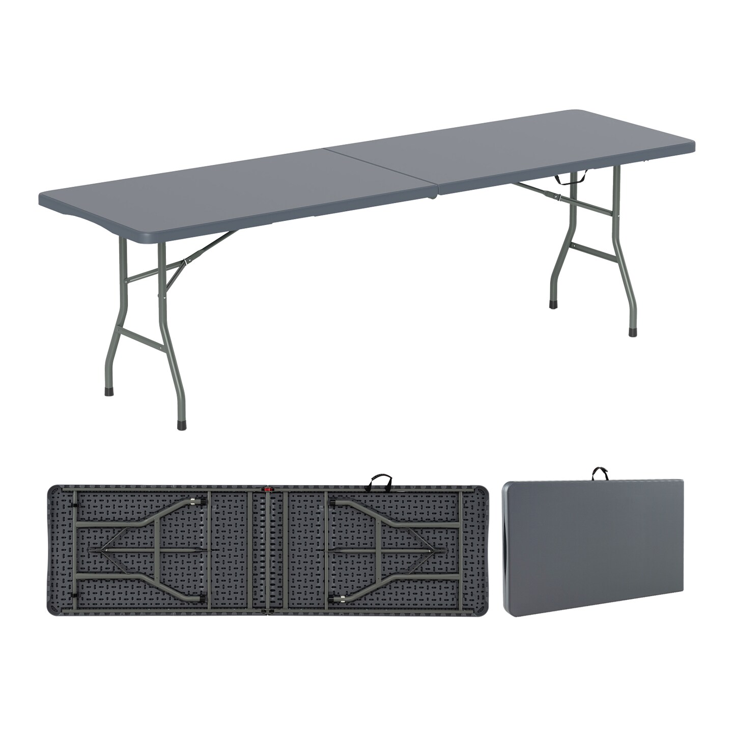 8 Feet Patio Portable Fold-in-Half Table with Robust Metal Legs and Joint Safety Lock