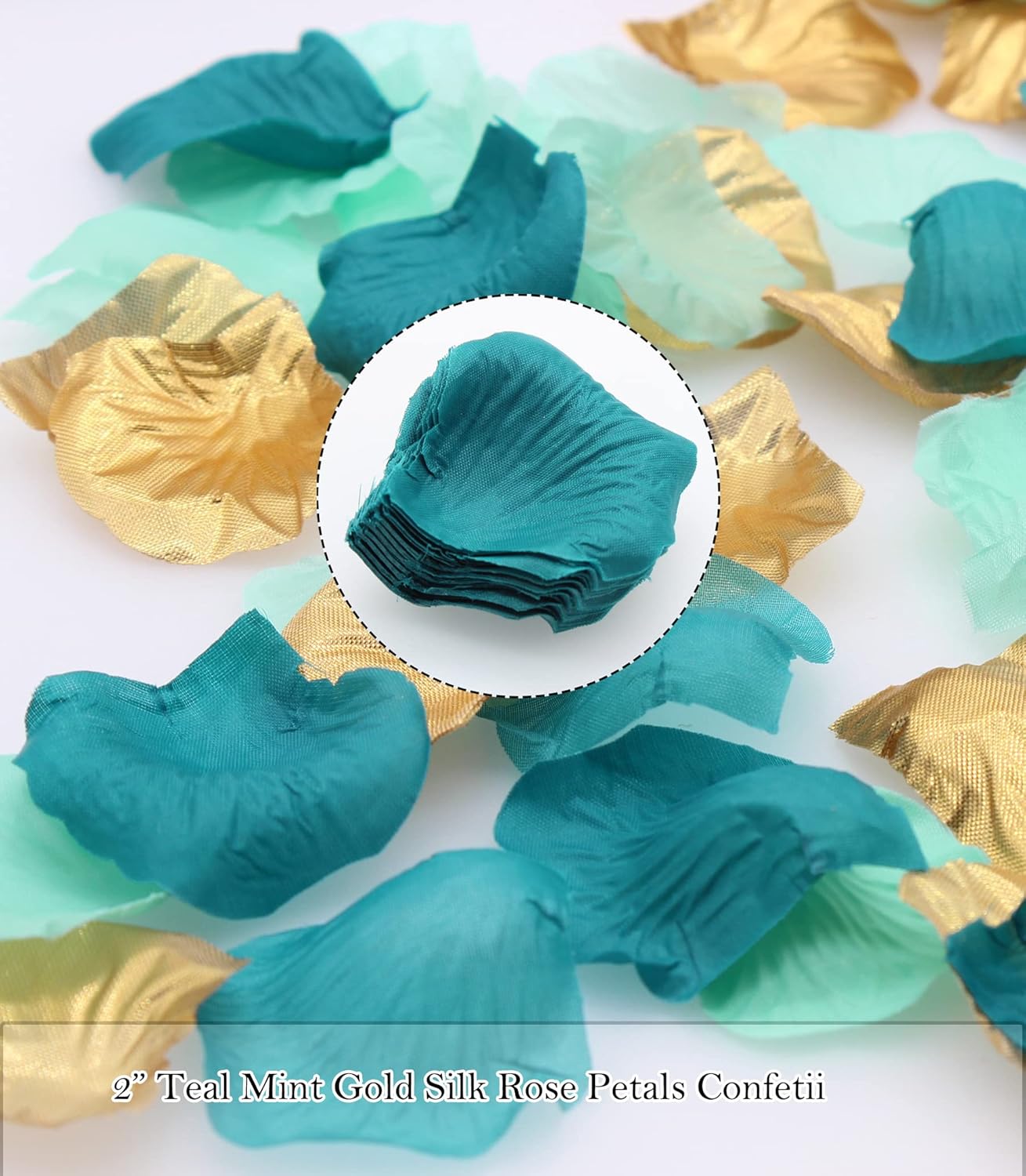 900PCS Teal Aqua Mint Gold Silk Rose Flower Petals Party Confetti Table Centerpieces Scatters Baby Bridal Shower Wedding Favor Vase Filler Aisle Decoration