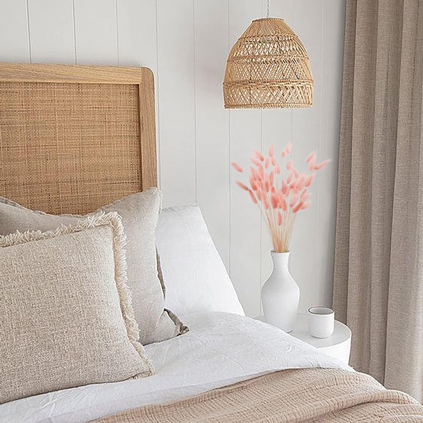 17’’ Natural Bunny Tails Dried Flowers, 120 Pcs Dried Lagurus Ovatus, Dried Pink Pampas Grass Decor