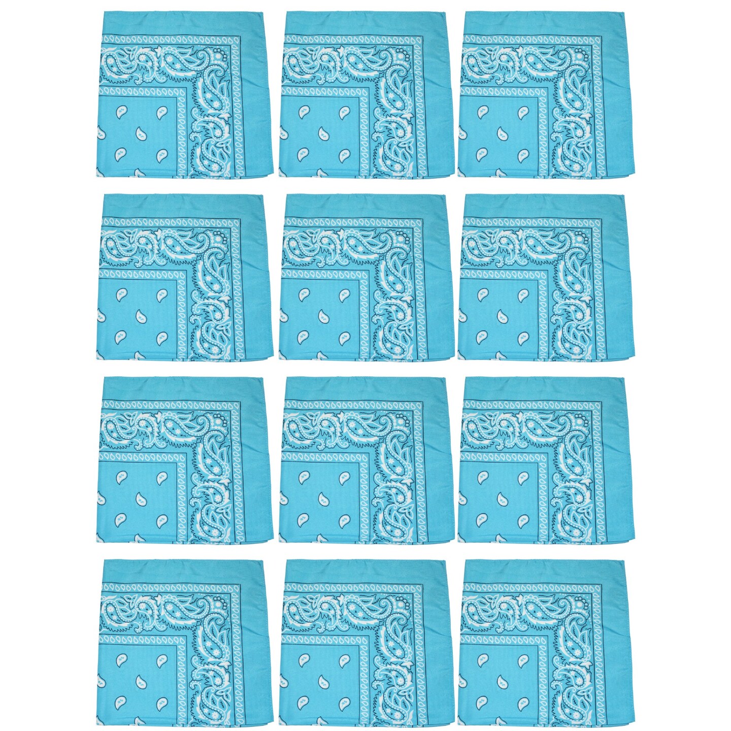 12 Pack Paisley Print Cotton Bandanas Dozen Reusable Scarf, Mask, Hair Tie