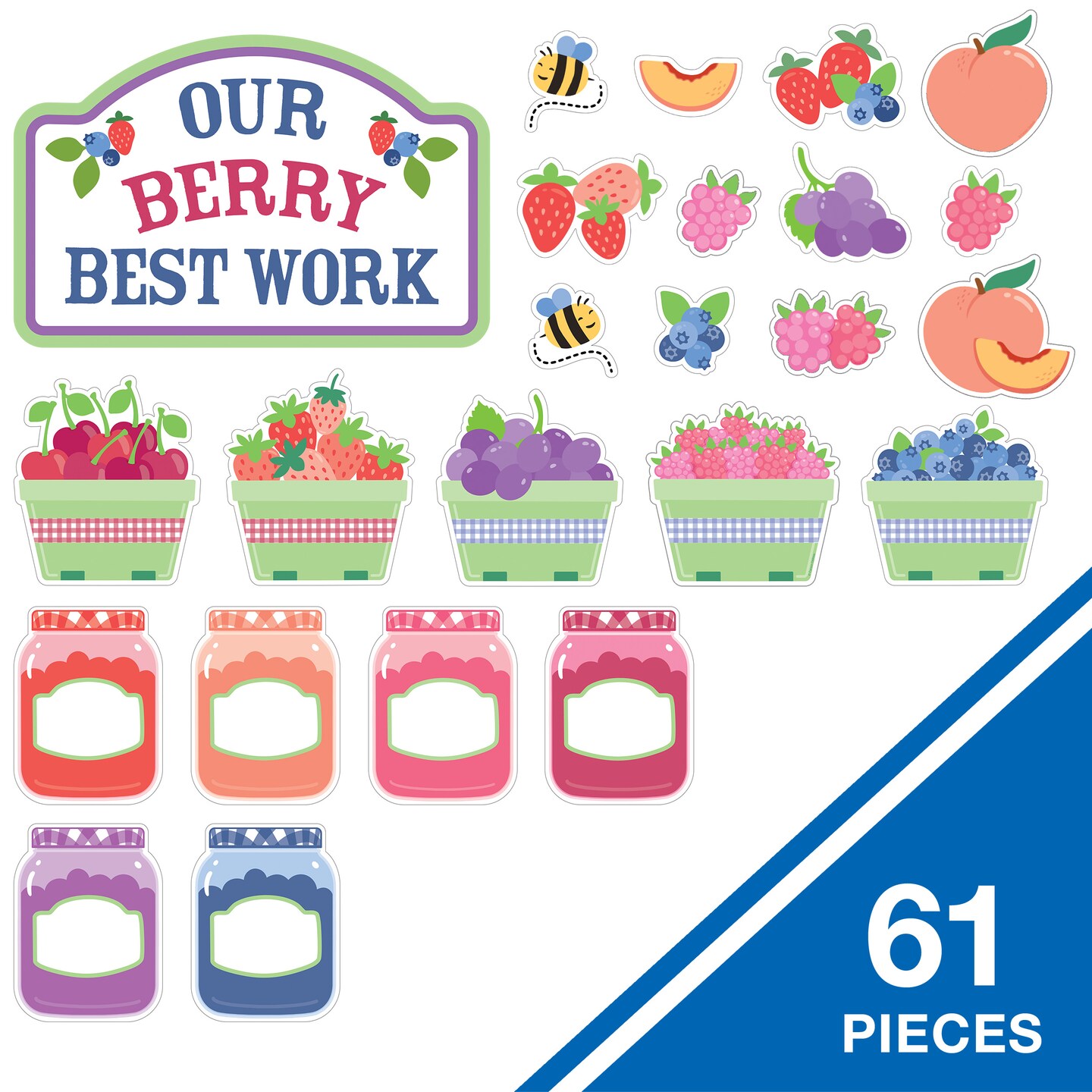 Carson Dellosa Growing Hearts and Minds 61pc Prepunched Bulletin Board Set, Happy and Positive Learning Environment, Farmers Market Theme Decorations for Homeschool and Classroom Decor